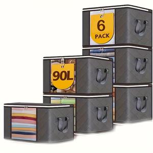 TEMU 침구용 대형 수납 가방 6개 세트 (지퍼 및 손잡이 포함), 각 23.78 갤런 수납 가능, 스웨터 정리 및 옷장 정리, 침대 밑 수납에 적합