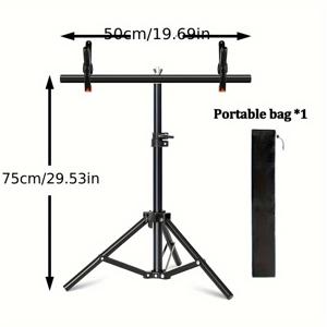 TEMU 티-형 포토그래피 배경 스탠드 19.6인치(가로) x 29.5인치(높이) - 튼튼하고 가벼운 휴대용 미니 삼각대, PVC 배경 천 및 종이 지지대 포함, 미끄럼 방지 고무 발