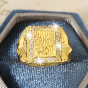 TEMU 빈티지 이글 & 윙 조각 주얼리 링 - 장식적인 구리/골드톤 이글 링, 12월 탄생석 (인조석), 할로윈 코스튬, 파티, 데일리 웨어 - 연중 무한한 선물, 청소년 및 젊은이를 위한|탄생석