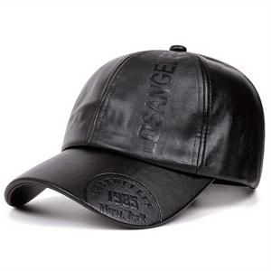 TEMU 남성용 가죽 베이스볼 캡, 1985 로스앤젤레스 뉴욕 스타일, 가을 겨울용 조절 가능한 빈티지 모자