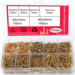 TEMU 1050개 M2 금도금 자가탐침 나사 - 풀스레드, 8.8 등급 우측나사 목공용, 가구 조립 및 DIY 프로젝트 (투명 플라스틱 케이스 정리함)