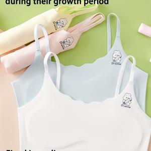 TEMU 4팩 심리스 통기성 편안한 유아기 여아 속옷 초등학생 캐주얼 멜빵 조끼 귀여운 만화 여아 속옷 유아기 스포츠 트레이닝 브라 8-13세 여아에게 적합