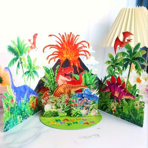 TEMU 1개 팝업 공룡 생일카드 (봉투 포함) - 3D 화산, 티렉스, 트리케라톱스, 스테고사우루스 - 쥬라기 파티 초대장, 생일, 크리스마스, 부활절, 교실 장식 - 조립 필요 없음, 크리스마스, 새해, , 파티 이벤트용 종이 카드