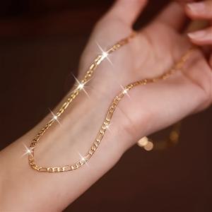 TEMU 1개 18K 금도금 스테인리스 스틸 피가로 체인 목걸이 - 우아한 인터록 링크 체인, 변색 방지 & 알레르기 반응 없음 여성 및 남성용 주얼리, 일상 및 공식 행사용 - 기념일, 생일, 결혼식 선물용 럭셔리 골드 네크리스|남자목걸이