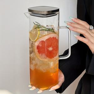 TEMU 1개 내구성 강한 내열 유리 주전자, 손잡이 포함, 투명하고 깔끔한 디자인, 차, 커피, 주스, 우유에 적합, 가정, 파티, 식탁, 주방용 - 가정용 주방용품, 모던 워터 포트, 내구성 있는 유리제품|티테이블