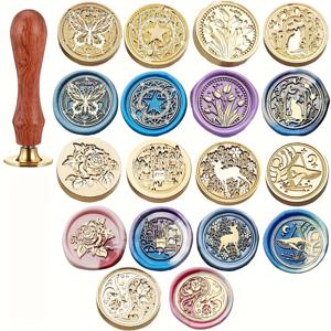 TEMU 9개 왁스 실 스탬프 + 1개 핸들, 귀여운 캐릭터 애니메이션 왁스 실 스탬프 세트, 크리스마스, 웨딩 파티 봉투 선물 포장용 귀여운 불꽃 래커 실|실링왁스