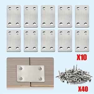 TEMU 50개 금속 평면 스테인리스 스틸 직선 부품, 네 개 구멍 고정 코너 조각, 스테인리스 스틸 연결 직선 부품, 10개 고정 부품, 40개 매립 머리 나사, 가구, 의자, 선반, 캐비닛용-28X44mm/1.1X1.73인치