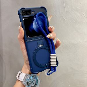 TEMU 폰 케이스: 갤럭시 Z 플립 7, 플립 6, 플립 7FE, 플립 5, 플립 4용 매트 반투명 풀바디 보호 커버, 와이어리스 충전 지원, 네 모서리 충격 방지 자석 브래킷 접이식 케이스, 걸이 끈 포함|그립톡