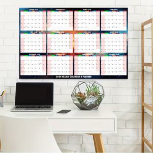 TEMU 생동감 넘치는 2026 대형 화이트보드 벽걸이 달력 - 12개월, 양면 가로/세로 디자인, 컬러 일러스트레이션, 재사용 가능, 홈&오피스 데코, 그린색, 사이즈 86.36 x 60.99cm