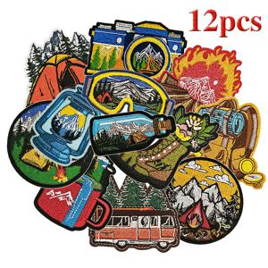 TEMU J.CARP 12개 캠핑 아이언 온 패치, 어드벤처 아웃도어 하이킹 자연 풍경 자수 수리 장식용 애플리케 패치 키트 옷 백팩 청바지 재킷 캡 DIY 공예 바느질용|등산모자