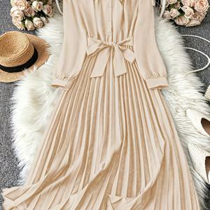 TEMU 우아한 솔리드 컬러 칼라 버튼 드레스 - 벨트 웨이스트 A라인 드레스 - 웨딩, 교회 행사 및 정장 파티에 적합