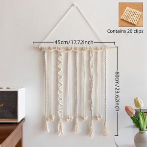 TEMU 1개 스타일 사진액자 걸이 장식 - 20개 클립 포함, 핸드메이드 태슬 트리밍, 노르딕 홈 데코, 감성 사진 소품, 벽 및 실내용 다목적 디스플레이 선반, 사진 및 엽서 보관/전시에 이상적, 세척 쉬움