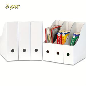 TEMU 3개 세트 - 화이트 모던 매거진 수납함 (블랙 이름표 있음) / 공간절약형 수직수납박스, 오픈프론트 & 상단선반 - 사무실/도서관/욕실용, A4 문서 및 책정리대, 쉬운조립(10.23x10.62x4.7x3.46인치), 내구성있는 흰색마감, 소형공간에 적합한 컴팩트디자인