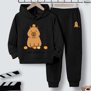 TEMU 신규 후드 스웨트셔츠 2pcs 키즈용 (6-16세) - 트렌디 카발라 프린트 세트, 편안하고 다재다능한 봄/가을 아웃도어 스포츠웨어, 야외 활동에 완벽