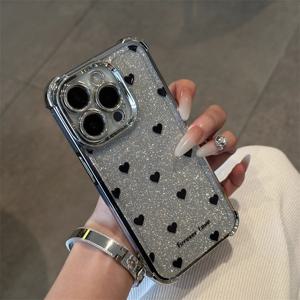 TEMU 폰 케이스: 그라데이션 글리터 블랙 하트 디자인 아이폰 17, 16 프로 맥스 호환, 15 프로, 15 프로 맥스 & 애플 13 / 14 방탄 충격 방지 보호 커버