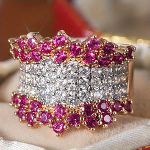 TEMU CUY 여성용 빈티지 KC 레드 합성 지르코니아 반지 - 우아한 코트 스타일 4월 생일석 주얼리, 결혼/약속 반지, 파티, 연회, 데일리 웨어 & 선물, 사계절 럭셔리 액세서리|탄생석