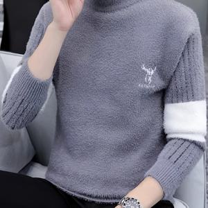 TEMU 남성용 편안한 크루 넥 스웨터 - 부드럽고 따뜻하며 스타일리시한 가을/겨울 니트 탑, 사슴 자수, 블랙 & 그레이 컬러 블록 디자인, 캐주얼 착용에 완벽, 스웨터 조끼, 두꺼운