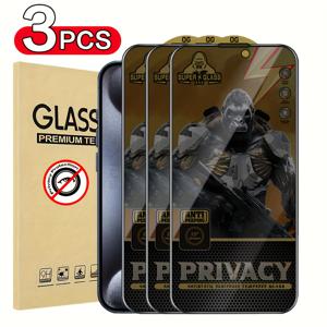 TEMU 아이폰 17 Pro, 아이폰 16 Pro Max, 15, 14, 13, 12, 11, XS Max, XR, XS에 적합한 25° 각도 프라이버시 보호 유리 필름 3개 세트. 풀 스크린 보호, 고화질 사생활 보호, 스크래치 방지, 지문 방지, 기포 방지.