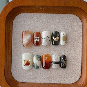 TEMU 10개입 핸드메이드 숏 스퀘어 아크릴 네일 스티커 - 한국식 프렌치 팁 광택 네일, 여성 파티, 직장, 웨딩에 적합 - 중성 블렌딩 - 쉬운 적용, 지속력 있는 매니큐어 선물|네일팁