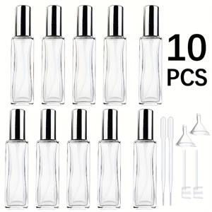 TEMU 0.34온스 투명 향수 스프레이 병 10개입, 사각 유리 스프레이, 여행용 화장품 샘플 용기, 리필 가능 화장품 병.