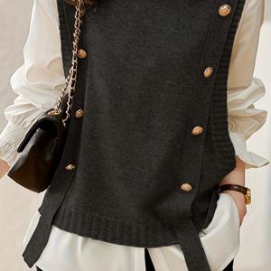 TEMU 여성용 우아한 V넥 스웨터 조끼 - 봄/여름/가을용 시크한 레이어링 아이템, 올 시즌 활용 가능한 탑, 오피스, 파티