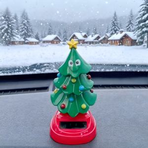 TEMU 1개 크리스마스 트리 차량 장식 - 산타 모자, 사탕 지팡이 & 선물이 있는 녹색/빨간색 터키석 베이스, 대시보드 또는 윈드실드 장식용 – 재미있는 디자인 내구성 있는 피규어 계절 액세서리 운전자 생일 선물