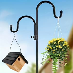 TEMU 헤비듀티 정원 셰퍼드 훅, 5점 베이스, 조절 가능한 새먹이대 폴, 태양광 조명 및 식물 바구니 걸이, 야외 웨딩용