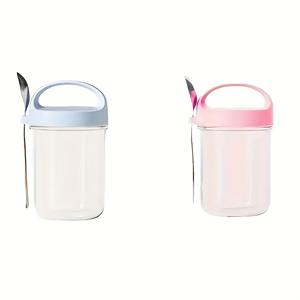 TEMU 오버나이트 오츠, 스무디 컵, 시리얼 아침 식사 컵용 넓은 입구 밀폐 용기와 스푼이 포함된 유리 요거트 컵 2개 세트 - 할로윈 및 크리스마스 선물로 완벽합니다.