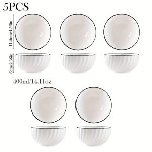 TEMU 세라믹 밥그릇 5개 세트, 4.53인치 유약 일본식 밥그릇, 샐러드용, 식기세척기 및 전자레인지 사용 가능, 가정용 주방 및 레스토랑 모임에 이상적