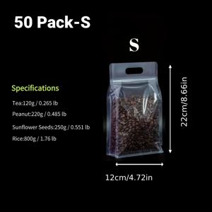 TEMU 50개입 고강도 투명 스탠드업 지퍼백 핸들 포우치 - 냉동고 안전 밀폐 이중 지퍼 밀봉, 차, 과자, 쌀, 견과류, 애완동물 사료 보관용 플라스틱 용기 - 주방 및 냉동고 정리용|냉동고|파우치|트라이탄밀폐용기
