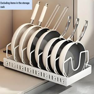 TEMU 주방용품 및 프라이팬 보관 선반, 슬라이드식 뚜껑 정리함 포함, 주방 및 캐비닛에 적합, 냄비 뚜껑, 베이킹 팬, 접시 보관용, 8단 조절 가능한 분할판 포함