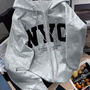 TEMU 서클 서클 심플 다용도 패션 레터 프린트 지퍼 후드 스웨트셔츠