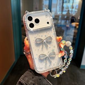 TEMU 귀여운 3D 고양이 귀 스타 시퀸 폰 케이스, 정교한 나비 끈 포함 - 아이폰 17/17 Air/16/16e/15/14/13 Pro Max 호환 - 반짝이는 럭셔리 라인스톤 테두리 디자인, 할로윈 크리스마스 선물