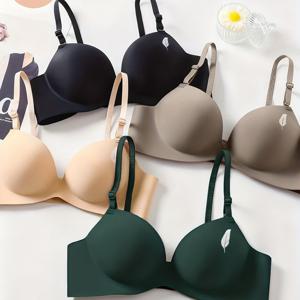 TEMU 여성용 무선 심리스 티셔츠 브라 4개 세트 - 와이어리스 속옷, 두꺼운 스타일, 작은 가슴 보정, 탈부착 및 조절 가능한 스트랩, 편안함을 위한 풀 커버리지, 부드럽고 매끄러움, 단색 데일리 브라, 일본 및 한국에서 인기 있습니다.
