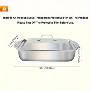 TEMU 뚜껑 포함 강력 410 스테인리스 스틸 베이킹 팬 - 양면 화상 방지 손잡이 & 논스틱 표면, BBQ, 부페, 스토브용 직사각형 오븐 팬