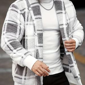 TEMU 남성용 체크무늬 라펠 칼라 트렌치 코트 재킷 - 블랙/화이트/그레이/베이지 체크 패턴, 세탁기 사용 가능한 겨울용 아우터웨어, 주머니 포함, 캐주얼 & 포멀 코트 봄/가을용 (레귤러 핏, 벨트 없음)