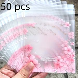 TEMU 50개입 우아한 핑크 벚꽃 자체 접착 선물 가방 - 10x10인치, 골드 액센트 플로럴 디자인, 결혼식, 생일 & 휴일에 완벽, 폴리프로필렌 소재, 파티 답례품 및 장식에 이상적, 선물용 선물 가방