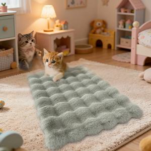 TEMU 1개 크림색 인조 토끼털 버블 플러시 펫 매트, 장식용 바닥 러그/좌석 패드/긴 플러시 초소프트 따뜻한 사계절 범용 펫 & 동물 잠자리 침구 둥지 액세서리 실내 홈 데코 필수 가을 겨울용