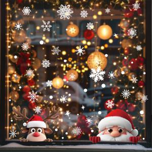 TEMU 2장 20*30cm 귀여운 순록 창문 데칼 크리스마스 눈꽃 유리 필름 장식 탈부착 가능 정전기 접착 PVC 양면 시각 효과 페스티벌 파티 레스토랑 침실 크리스마스 홈 데코