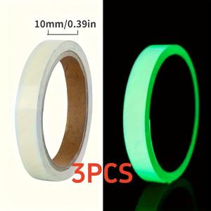 TEMU 3개 세트 야광 테이프 (폭: 10mm/0.39인치, 길이: 3000mm/9.9인치) 형광 스티커, 할로윈 및 크리스마스 파티에 적합, 높은 밝기의 발광 테이프 | 오래 지속되는 빛 | 강력한 자가 접착