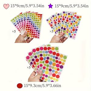 TEMU 15장 1000개 하트, 별 & 점 스티커 - 자가 접착 스크랩북 & 공예 용지 접착 클로저, 불규칙한 모양, 스크랩북 용품, 공예 장식, 장식 스티커, 내구성 있는 접착제, 공예 스티커, 귀, 다꾸 스티커, 스티커 대량, 다꾸스티커, 스티커북, 스티커 세트