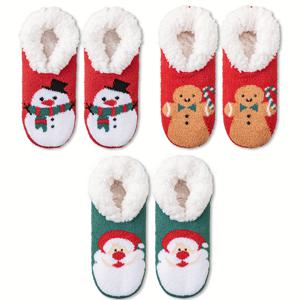 TEMU 3팩 가을 겨울 바닥 양말, 쿠키 남성용 크리스마스 양말, 눈사람 패턴, 귀여운 캐릭터 슬리퍼 양말, 별과 달 모양 미끄럼 방지 실리콘 패드, 플러시 안감, 두꺼운 안감 따뜻하고 편안한 크리스마스 선물 양말, 플러시 안감 양말,두꺼운 안감 양말, 패턴,축제 휴일 프린트,플러시 내부 라이닝