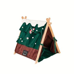 TEMU ITANDME 크리스마스 토끼 침대 - 축제 분위기의 그린 & 산타 모자 펫 텐트, 조립 불필요, 토끼, 기니피그, 햄스터, 페럿을 위한 부드러운 폴리에스터 침구 - 간편한 청소 디자인의 실내 소형 동물 하우스, 토끼 침대, 펫 데코