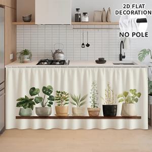 TEMU 2D 평면 장식 캐비닛, 커튼 및 주방 - 식물, 화분, 선반 편리한 걸이형 디자인, 간편한 설치, 세탁기 사용 가능, 욕실, 거실, 침실, 주방, 싱크대 스커트, 크리스마스 장식에 적합, 짧은 커튼, 작은창 커튼