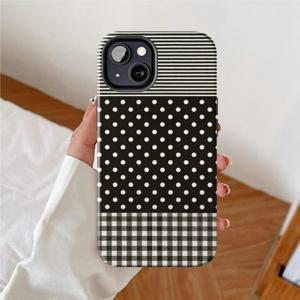 TEMU 아이폰 17, 17 Pro, 16 Pro Max, 15 Pro, 13, 11, 12, XS, 8 Plus, 7용 스타일리시 블랙 앤 화이트 체크 무늬 폴카 도트 패턴 휴대폰 케이스, 광택 2-in-1 케이스.