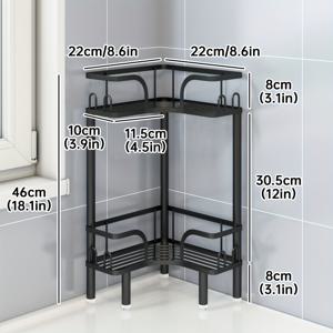 TEMU 1개 헤비듀티 철제 프리스탠딩 코너 샤워 선반 - 조절 가능한 각도 욕실 수납장, 다단 선반, 공간 절약형 바닥 스탠딩 정리대 (삽입 설치, 드릴링 필요 없음) - 욕조, 샤워, 화장실에 이상적|욕실선반|화장실선반