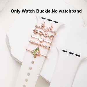 TEMU 아이워치 호환 5개입 블링 라인스톤 & 스마트워치 밴드 - 아연 합금 참 클라스프, 38/40/41/42/44/45mm 호환, 여성을 위한 크리스마스 선물, 파티 & 일상 액세서리 (엘크/하트 디자인)