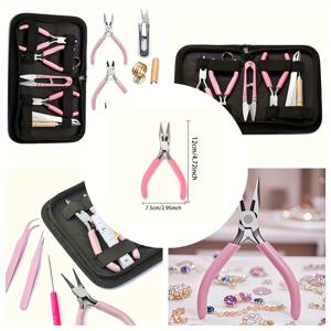 TEMU 헤비 듀티 주얼리 제작 플라이어 (톱니 모양 포함) - 전문가용 주얼리 공예 도구, 인체공학적 핑크 핸들 & 정밀한 주얼리 제작을 위한 니들 노즈, 비즈, 체인, 주얼리 제작 도구, 비즈 공예를 위한 초보자 친화적인 공예 플라이어