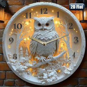 TEMU 1개 - 영감을 받은 종이컷 아트 라운드 벽시계 - 무소음 쿼츠 , 흰색 나무 올빼미 & 가지 디자인, 금색 바늘, 큰 검은색 숫자 - 거실, 기숙사를 위한 장식 - 크리스마스 선물로 이상적