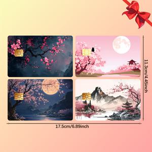 TEMU 4개 세트 벚꽃 풍경 신용카드 스티커, 고품질 PVC 장식 카드 스티커, EBT 교통카드, 체크카드, 은행카드, 키카드에 적합, 크리스마스, 발렌타인데이, 추수감사절, 할로윈 선물
